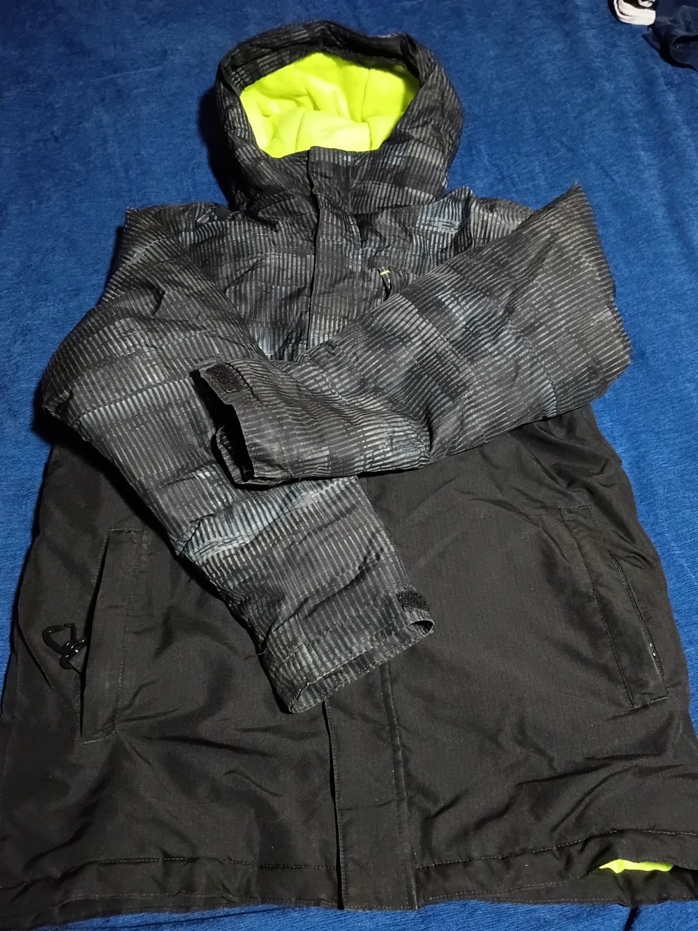 The Children's Place Black Ski Jacket with Neon Lime Hood Lining